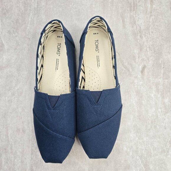 Toms Alpargata Slip On Shoes Canvas Navy Blue Minimalist Comfort Flats Size 9.5 - Picture 3 of 11